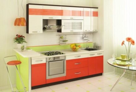 Оранжевая кухня оформление стен