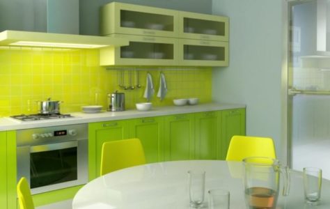 Салатовая кухня оформление стен и потолка