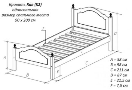 Односпальная кровать чертежи